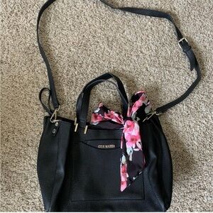 Steve Madden Black Shoulder Bag with Pink Floral Scarf